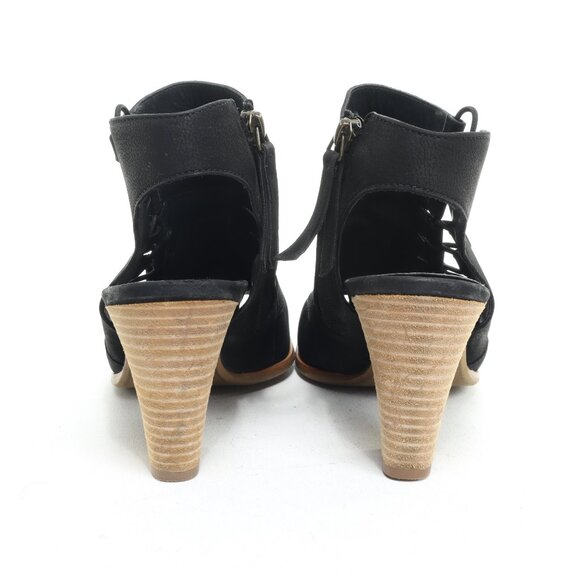 Paul Green Women UK7 US9 Black Leather Open Toe Back Strap Heeled Sandal Sabrina - Picture 8 of 16